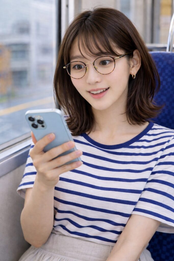 電車の中でレコードのウォントリストを確認するタイプ1